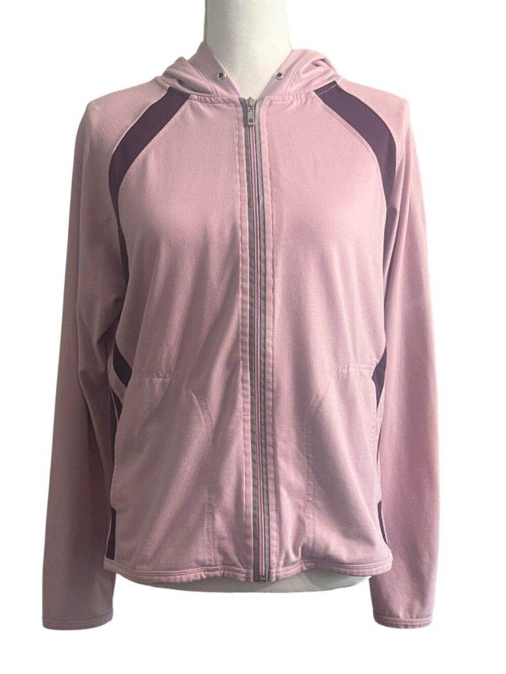Dusty Pink & Purple Full-Zip Athletic Hoodie Womens L Gloria Vanderbilt Sport